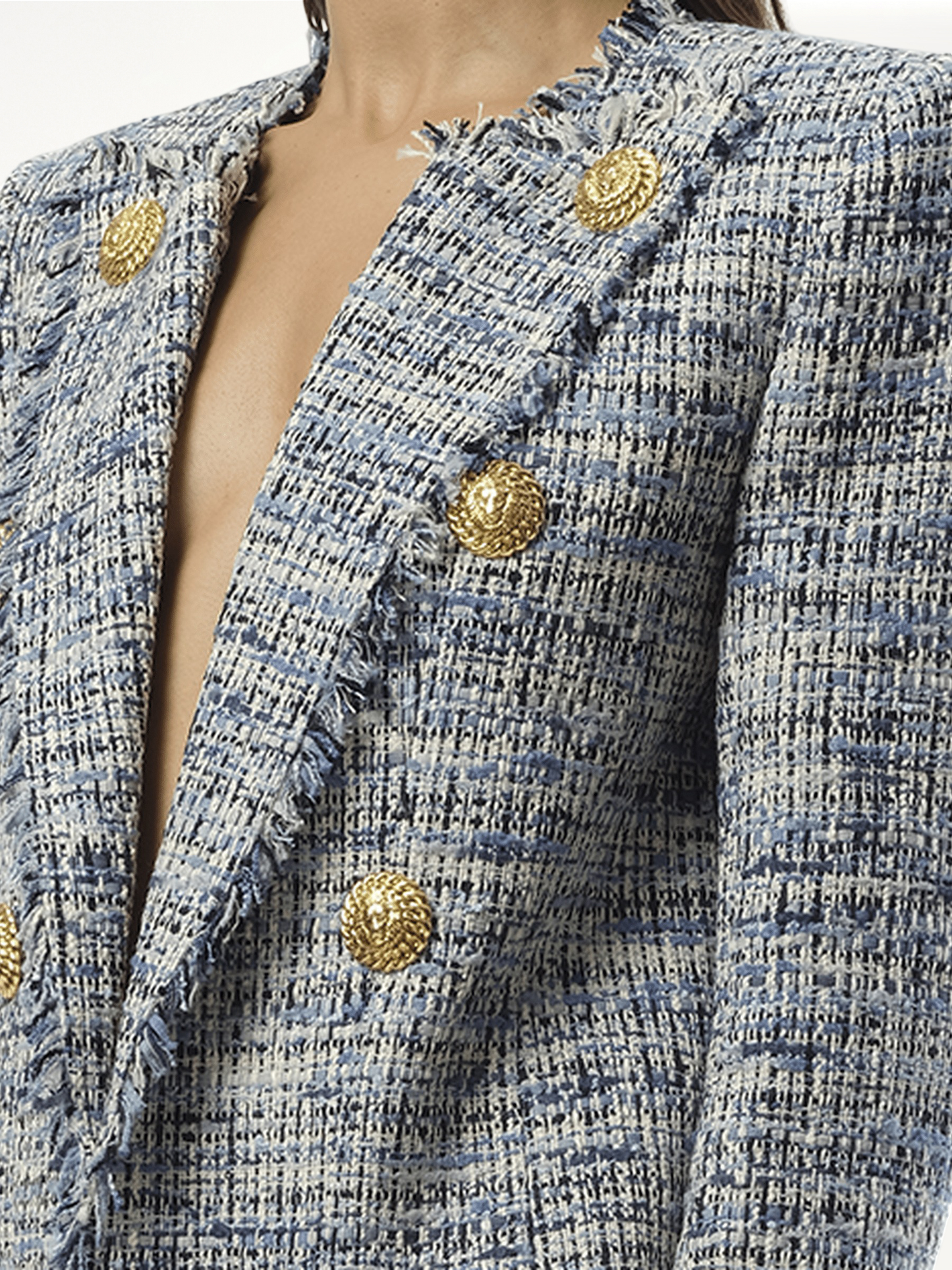 BALMAIN Side To Side Tweed Spencer Jacket (Blue)