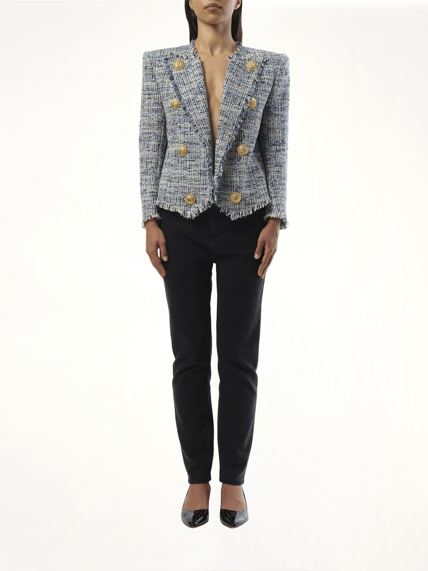 BALMAIN Side To Side Tweed Spencer Jacket (Blue)