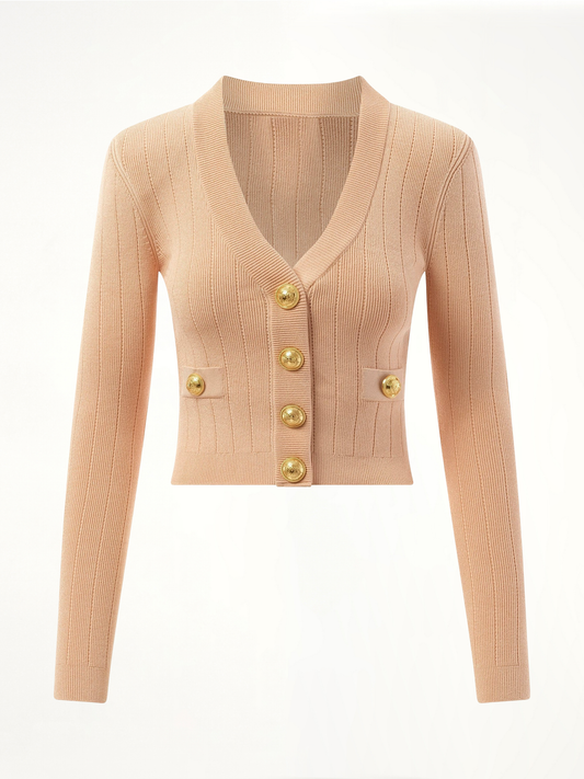 BALMAIN V-Neck 2 Pockets Buttoned Knit Cardigan (Pink)