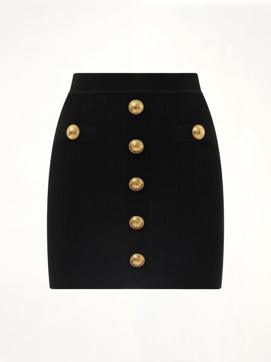 BALMAIN 2 Pockets Buttoned Knit Short Skirt (Black)