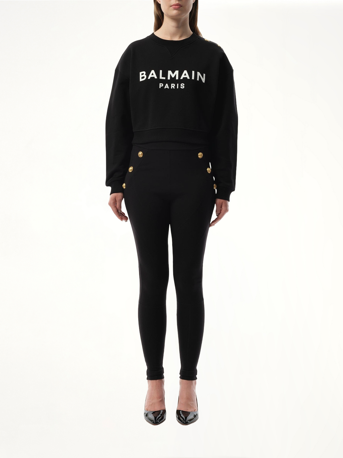 BALMAIN 3 Button Balmain Printed Sweatshirt (Black/White)
