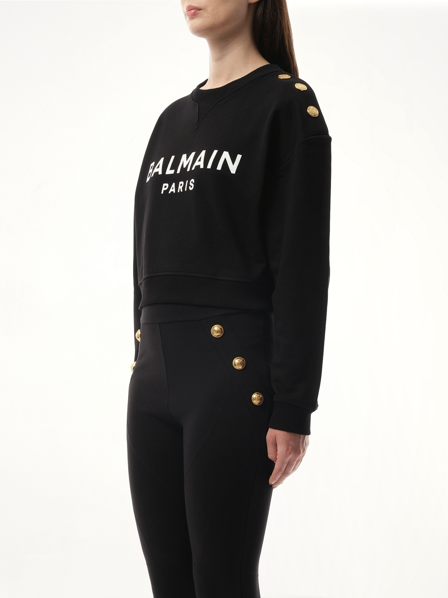BALMAIN 3 Button Balmain Printed Sweatshirt (Black/White)