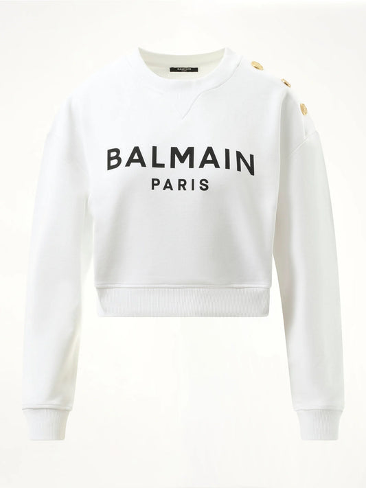 3 Button Balmain Printed Sweatshirt (White)