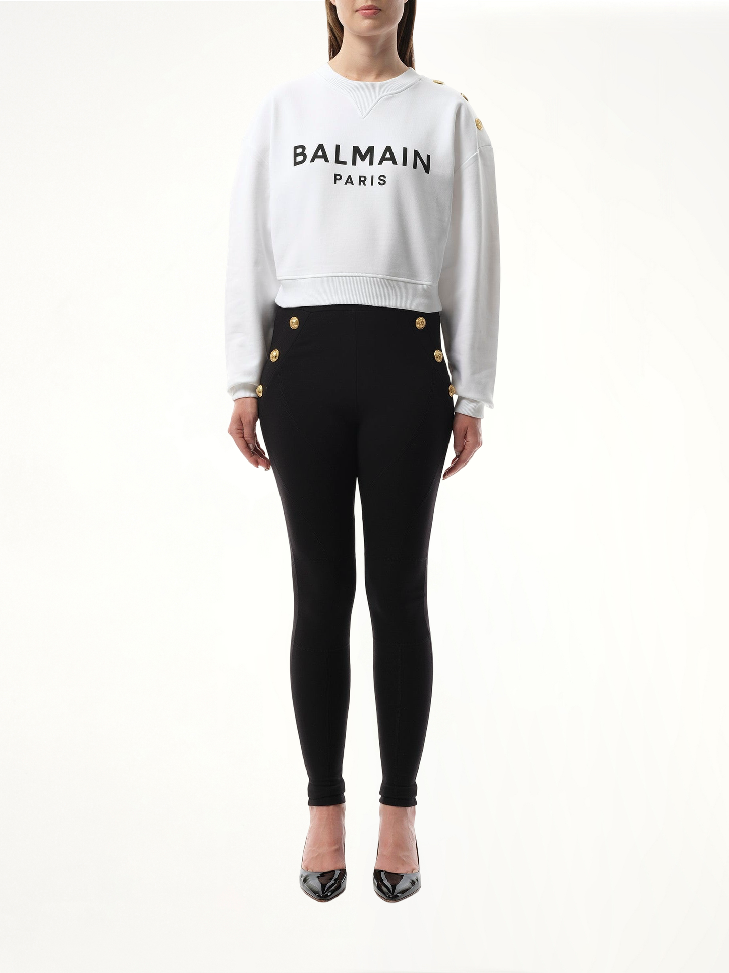 3 Button Balmain Printed Sweatshirt (White)