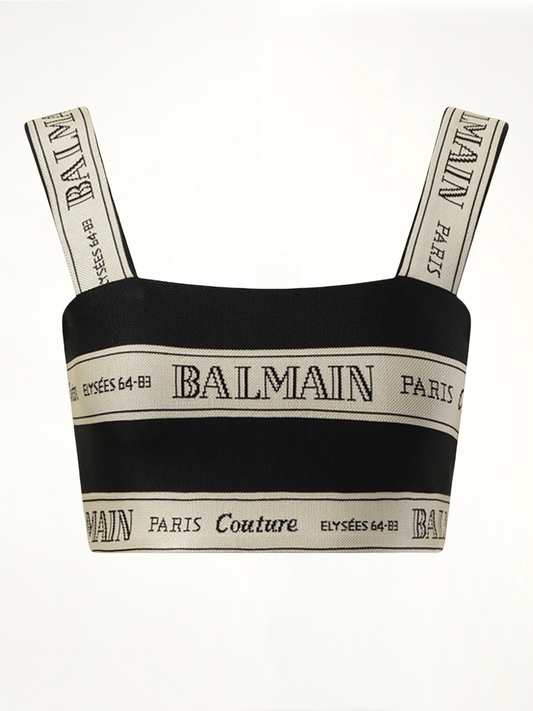 BALMAIN Striped Balmain Jacquard Crop Top (Black)