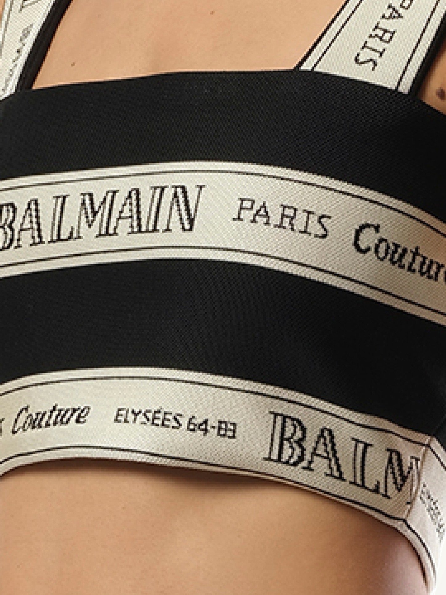BALMAIN Striped Balmain Jacquard Crop Top (Black)