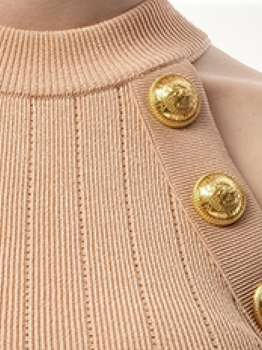 BALMAIN 6 Button Halterneck Knit Cropped Top (Pink)