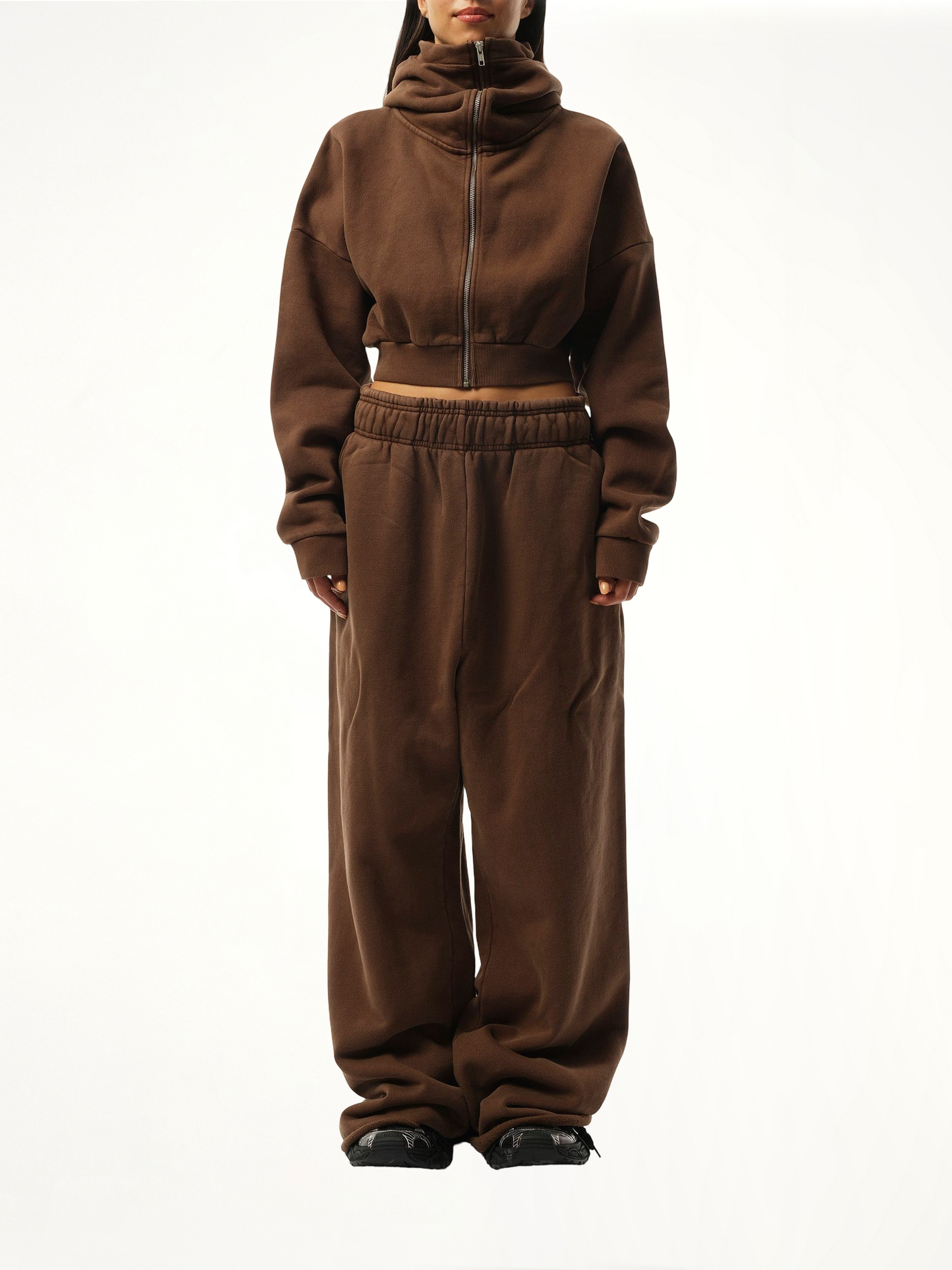 ENTIRE STUDIOS Cropped Full Zip Hoodie (Brown)