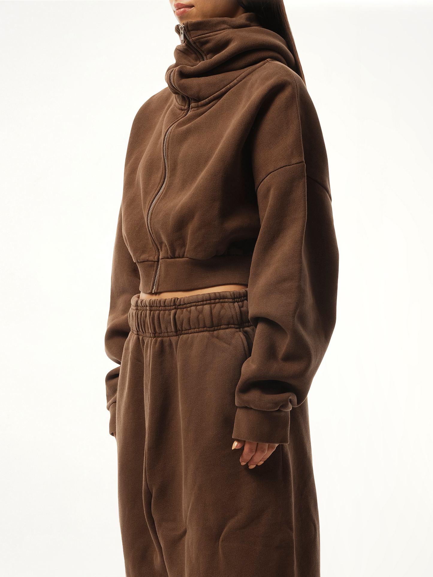 ENTIRE STUDIOS Cropped Full Zip Hoodie (Brown)