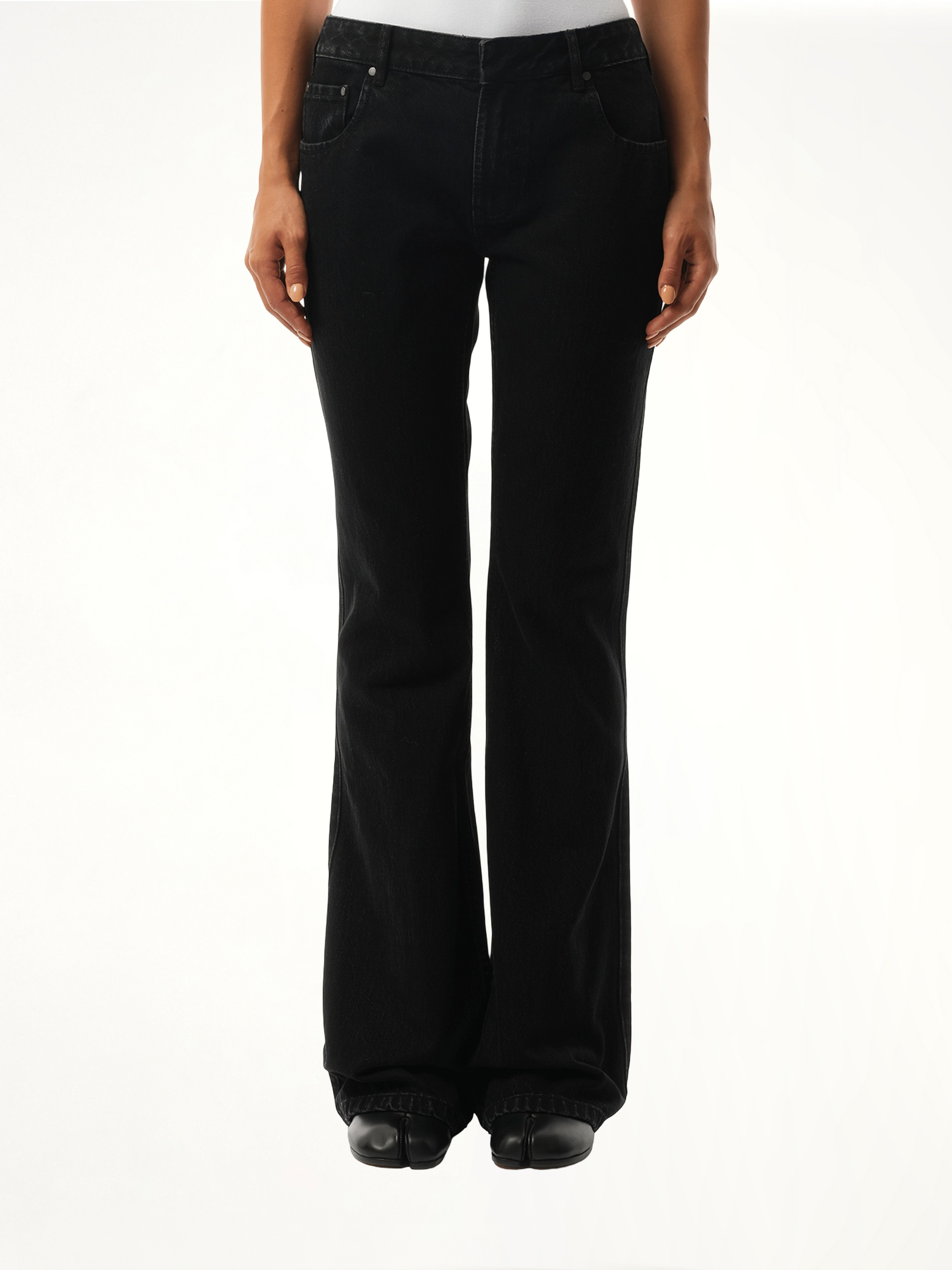 Image of Jeans. Product name - Slim-Flared Jeans in Black colour by brand - ENTIRE STUDIOS