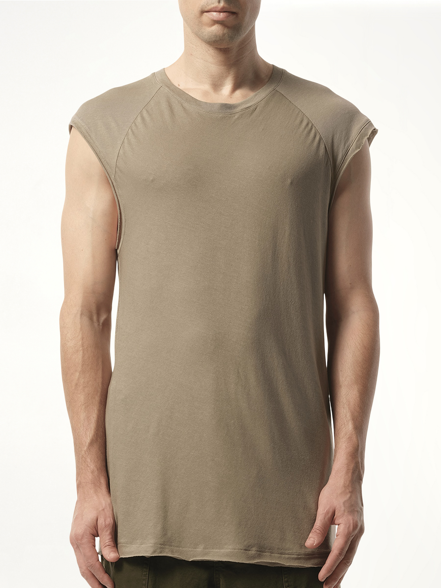 Image of a model wearing Tops. Productname: ENTIRE STUDIOS Long Tank Top in BROWN colour by brand - ENTIRE STUDIOS