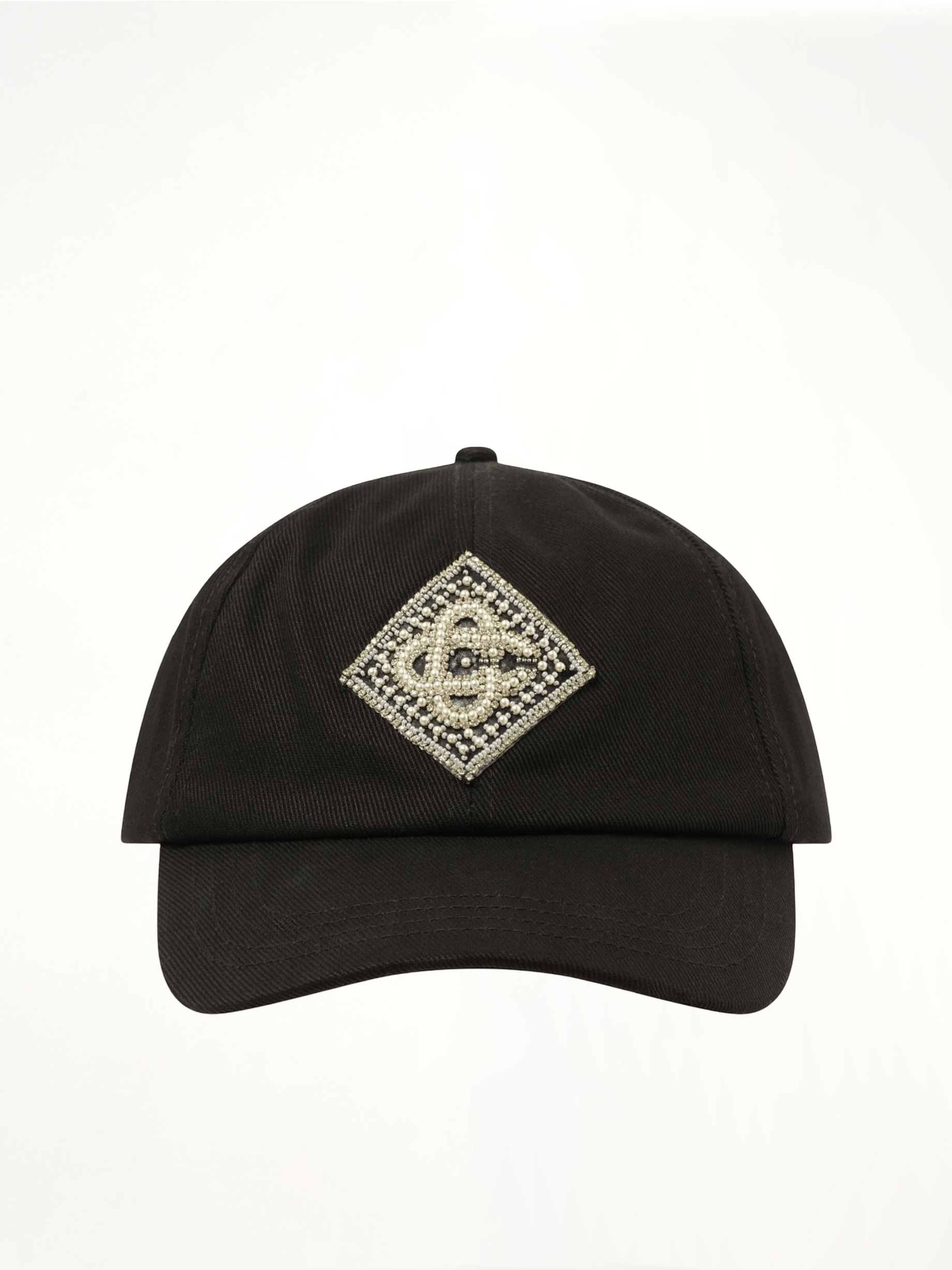 Image of Hats. Productname: CASABLANCA Pearl Diamond CC Patch Cap in BLACK colour by brand - CASABLANCA