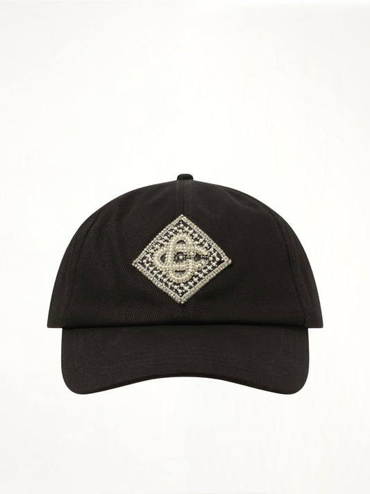 Image of Hats. Productname: CASABLANCA Pearl Diamond CC Patch Cap in BLACK colour by brand - CASABLANCA
