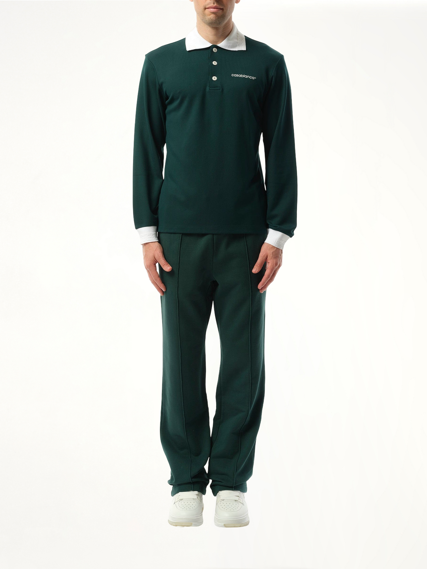 CASABLANCA Long Sleeve Viscose Polo (Green)