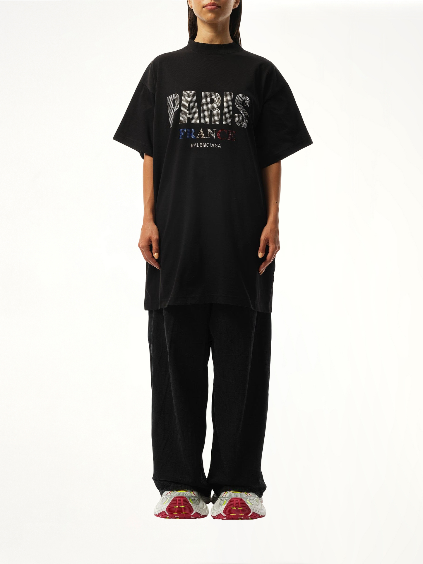 BALENCIAGA Paris Strass Oversized T-Shirt (Black)