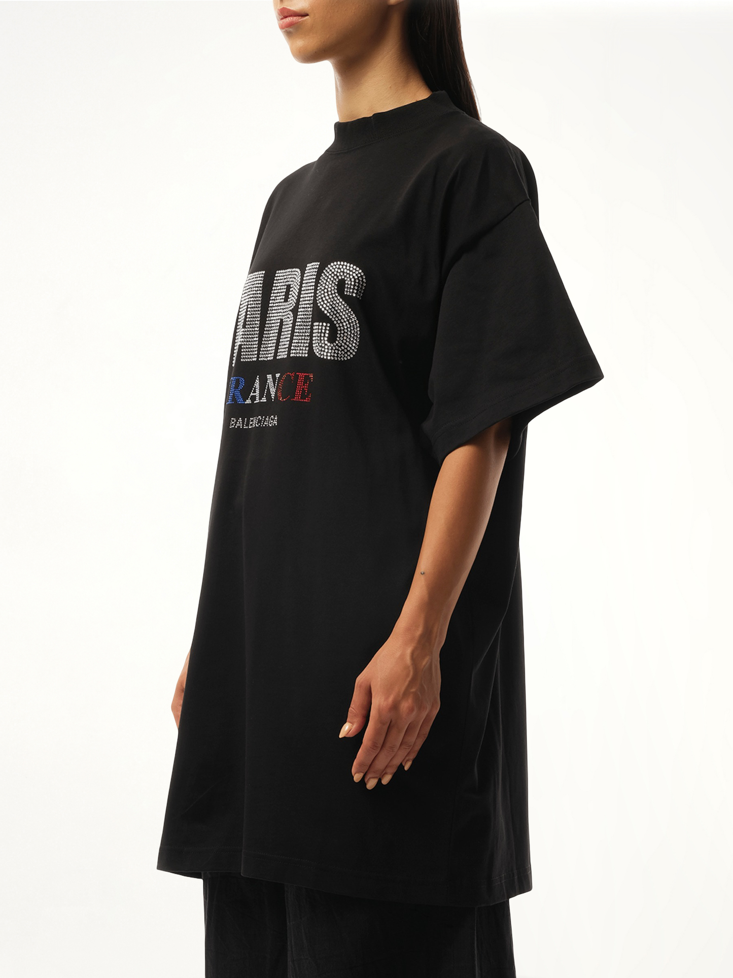 BALENCIAGA Paris Strass Oversized T-Shirt (Black)