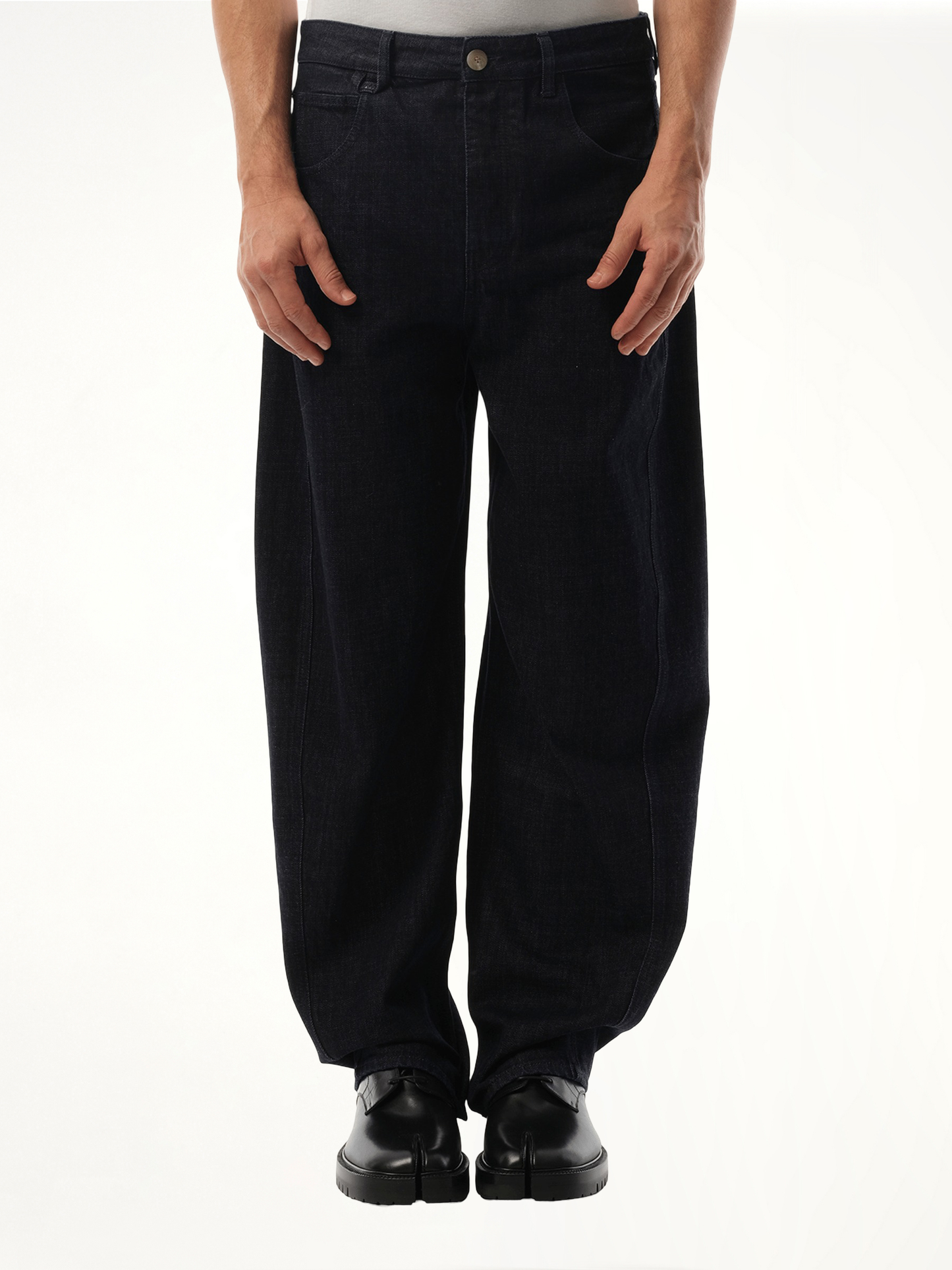Image of a model wearing Denim. Productname: JACQUEMUS Le Denim Mirada in NAVY colour by brand - JACQUEMUS