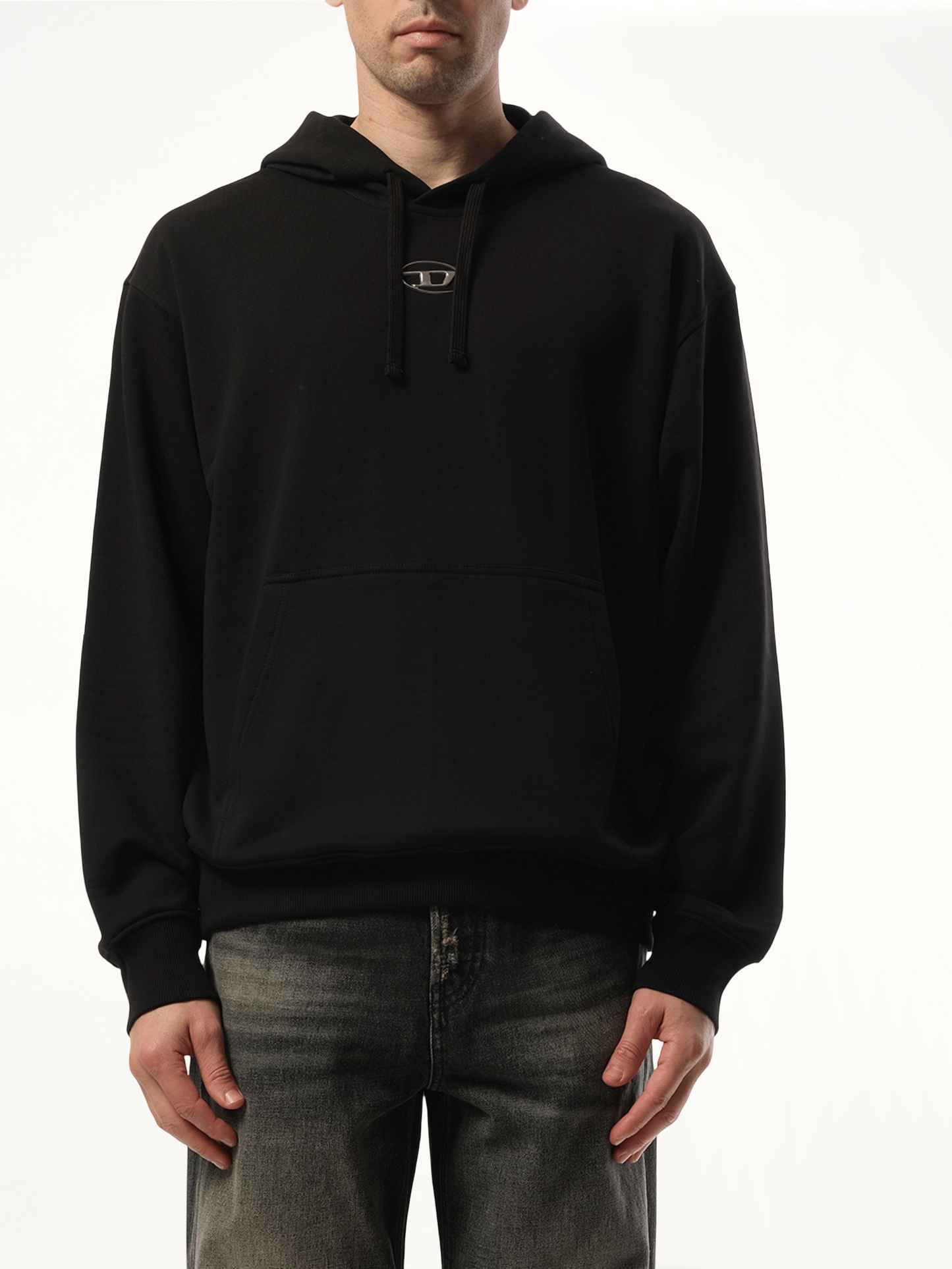 Image of a model wearing Outerwear. Productname: DIESEL S-Macs Hoodie in Black colour by brand - DIESEL