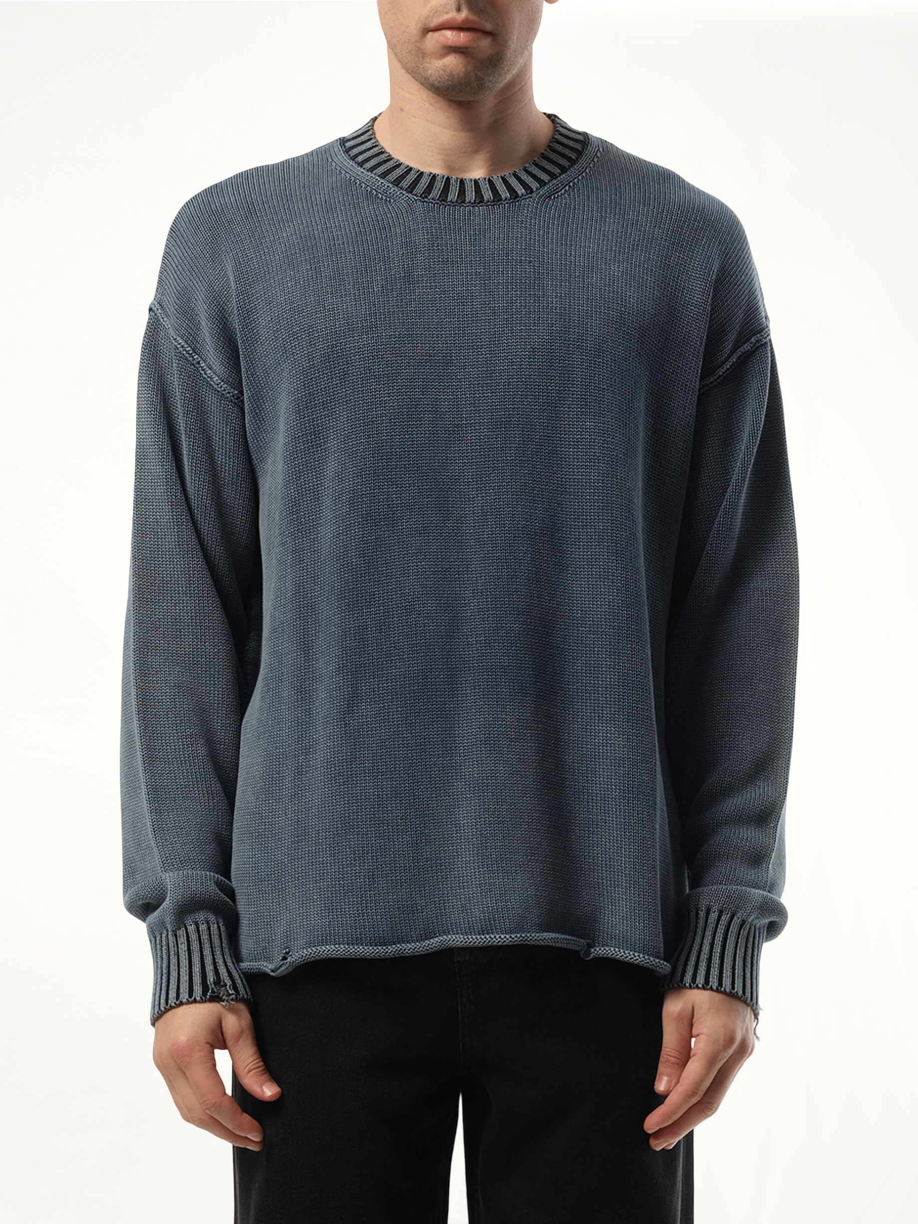 Image of a model wearing Outerwear. Productname: DIESEL K-Delos Sweater in Blue colour by brand - DIESEL