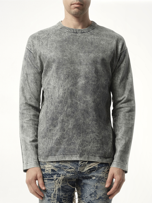 Image of a model wearing Outerwear. Productname: DIESEL Marble Effect Sweater in Grey colour by brand - DIESEL