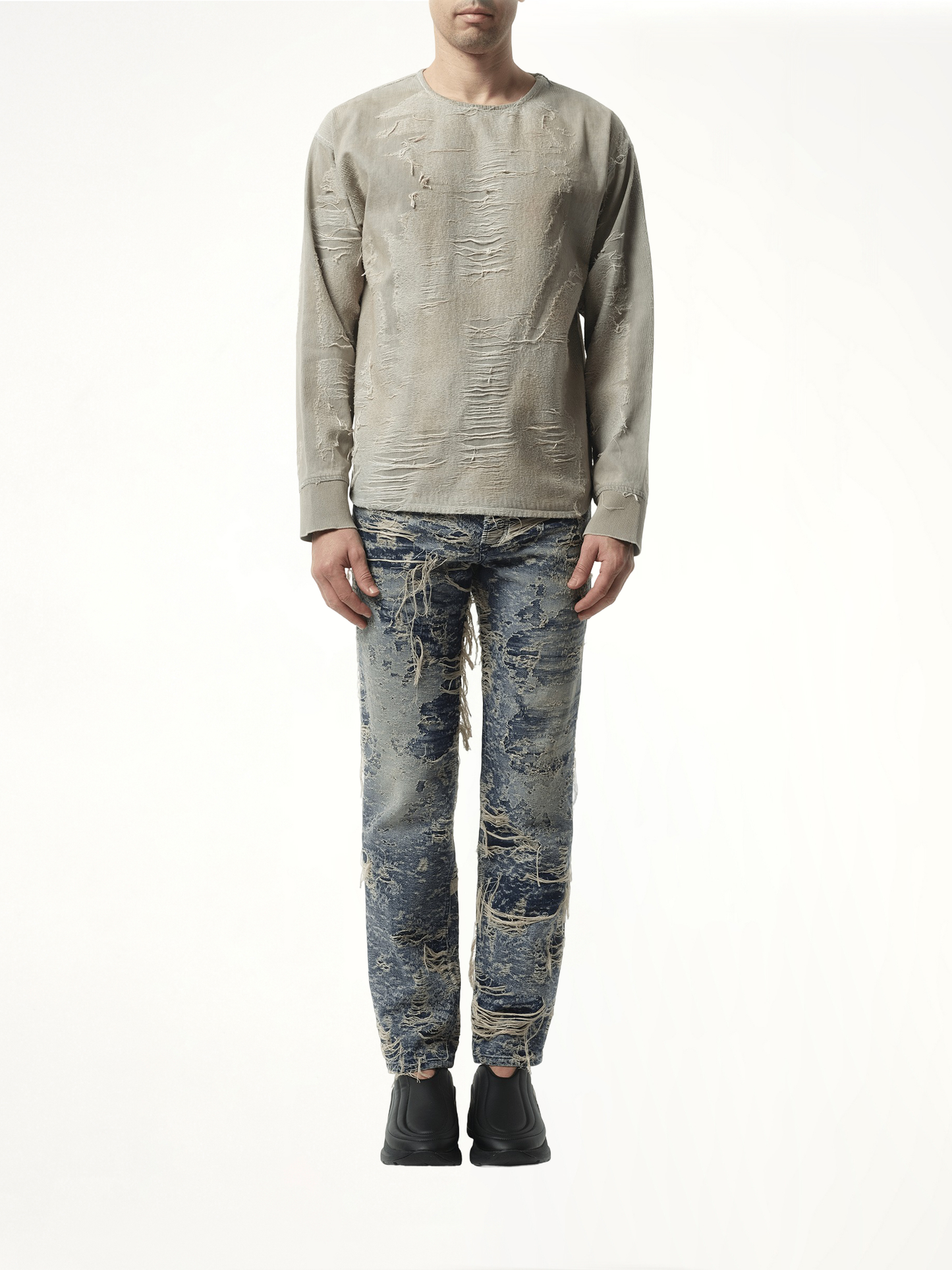 DIESEL Distressed Effect Denim Sweater (Grey)