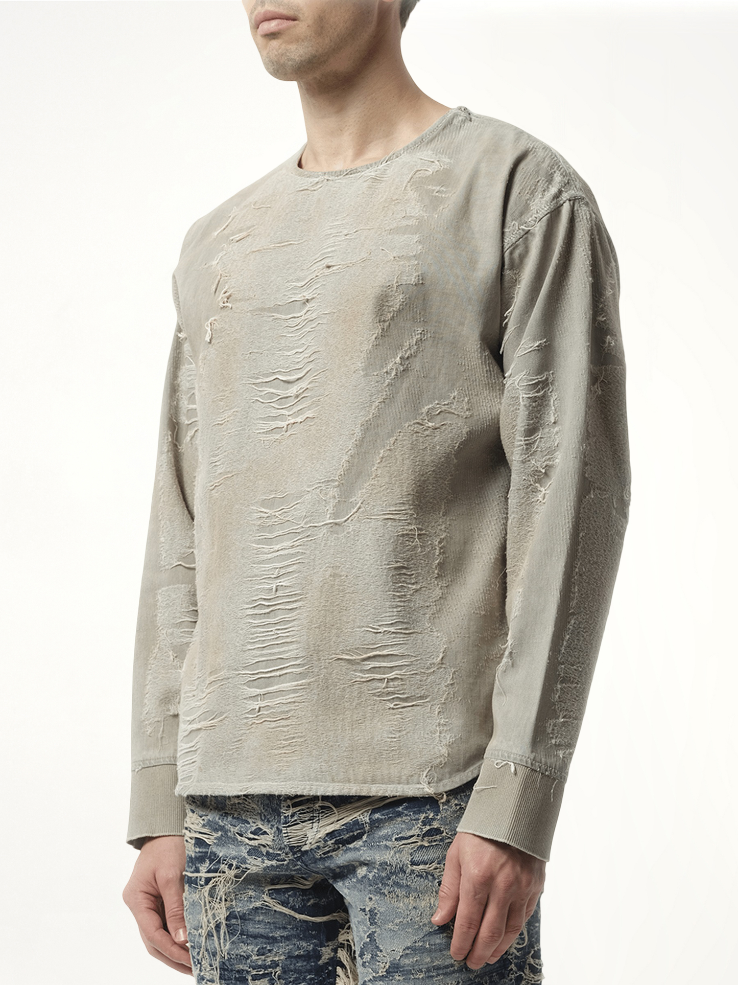 DIESEL Distressed Effect Denim Sweater (Grey)