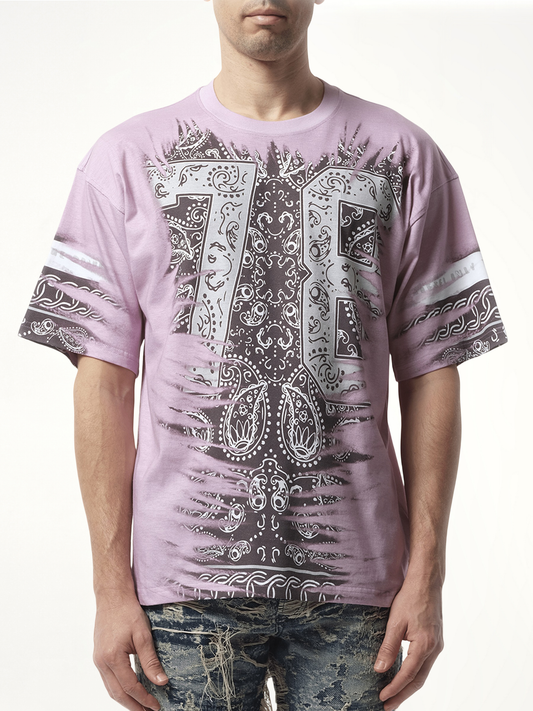 Image of a model wearing Tops. Productname: DIESEL Bandana Print T-Shirt in Black colour by brand - DIESEL