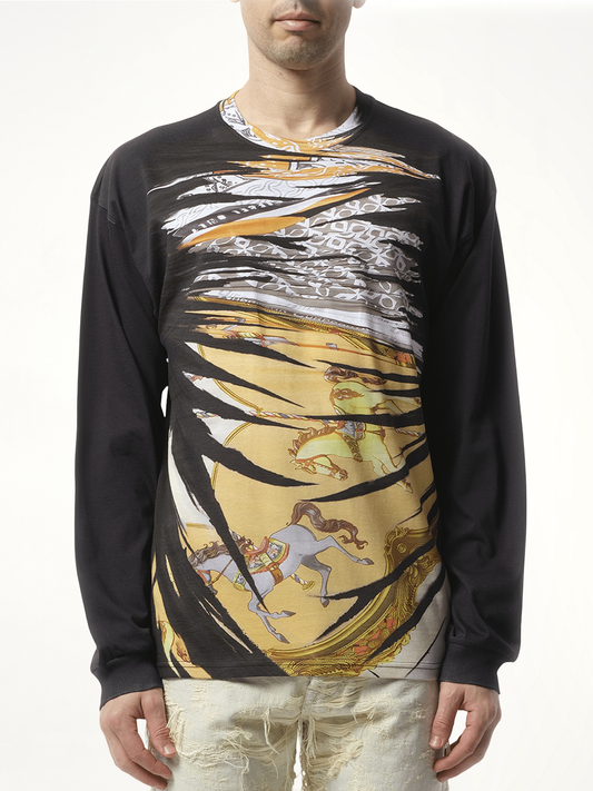 Image of a model wearing Tops. Productname: DIESEL Collage Print Long Sleeve T-Shirt in Multicolour colour by brand - DIESEL