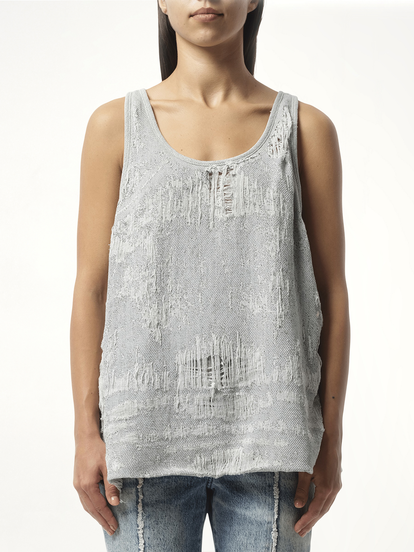 Image of a model wearing Tops. Productname: DIESEL DE-Dalby Distressed Top in Blue colour by brand - DIESEL