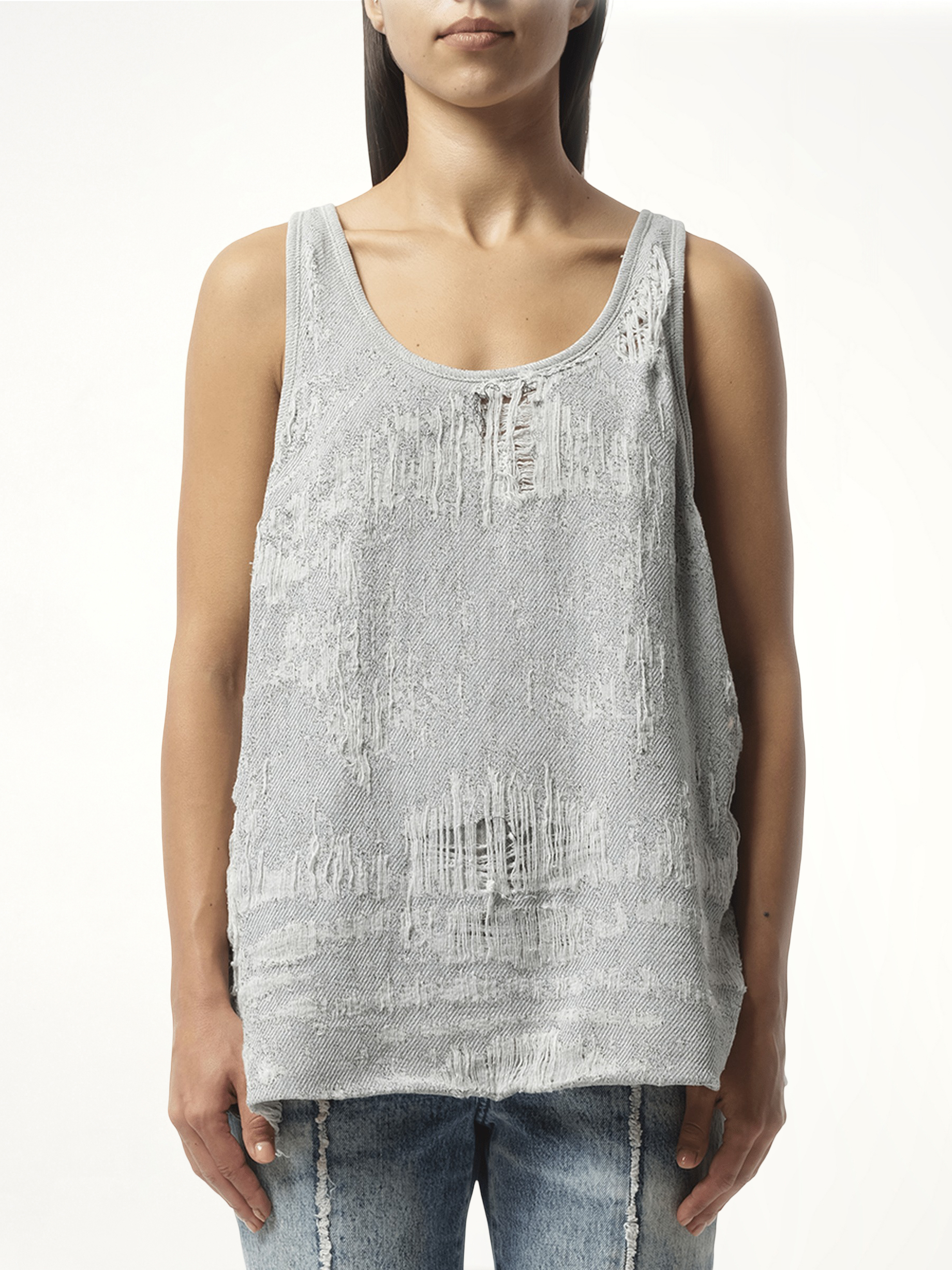 Image of a model wearing Tops. Productname: DIESEL DE-Dalby Distressed Top in Blue colour by brand - DIESEL