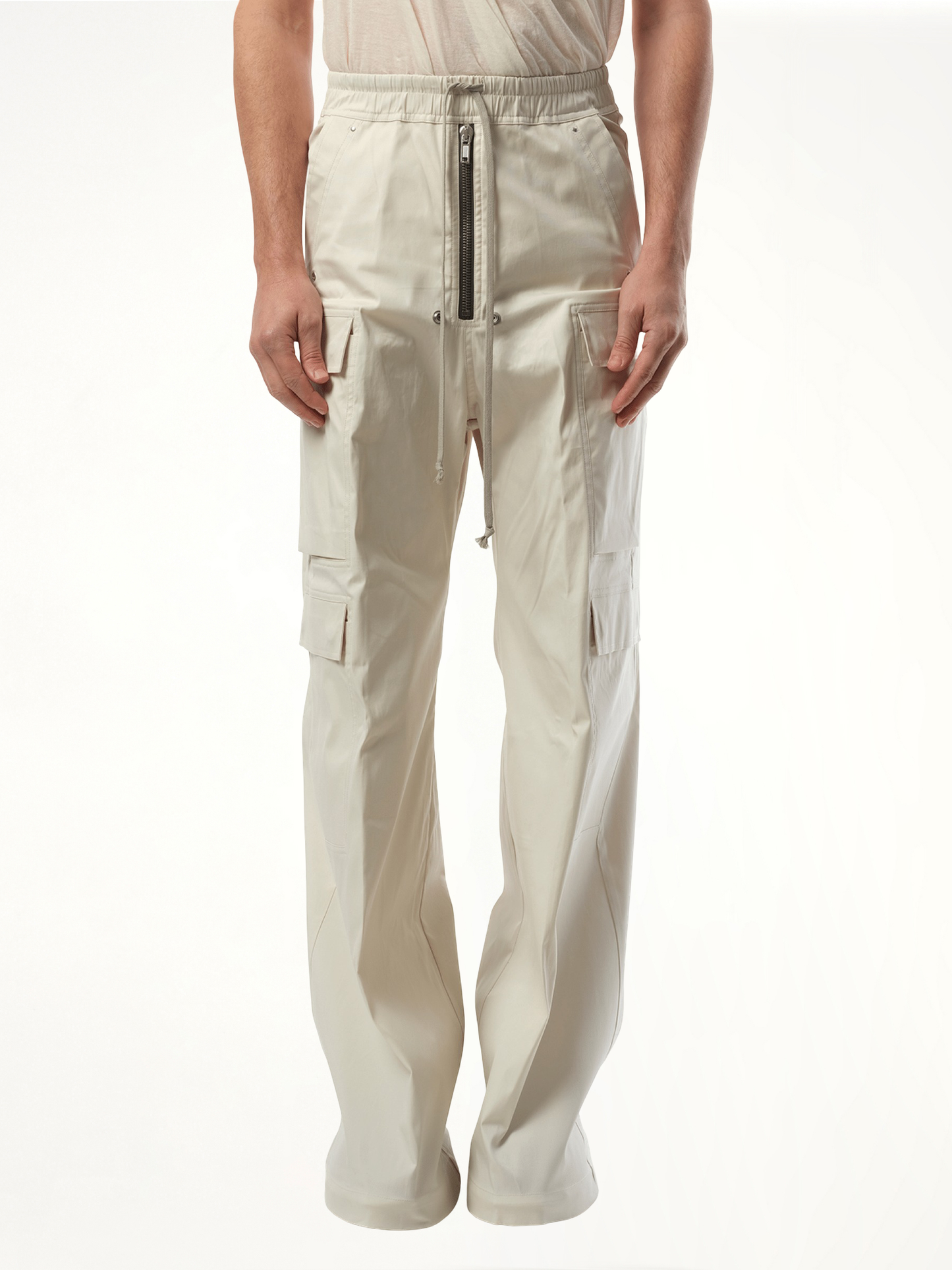Image of a model wearing Pants. Productname: RICK OWENS Cargobelas in White colour by brand - RICK OWENS