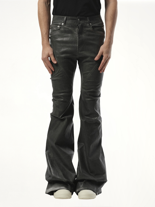 Image of a model wearing Denim. Productname: RICK OWENS DRKSHDW Bias Bootcut in Brown colour by brand - RICK OWENS DRKSHDW