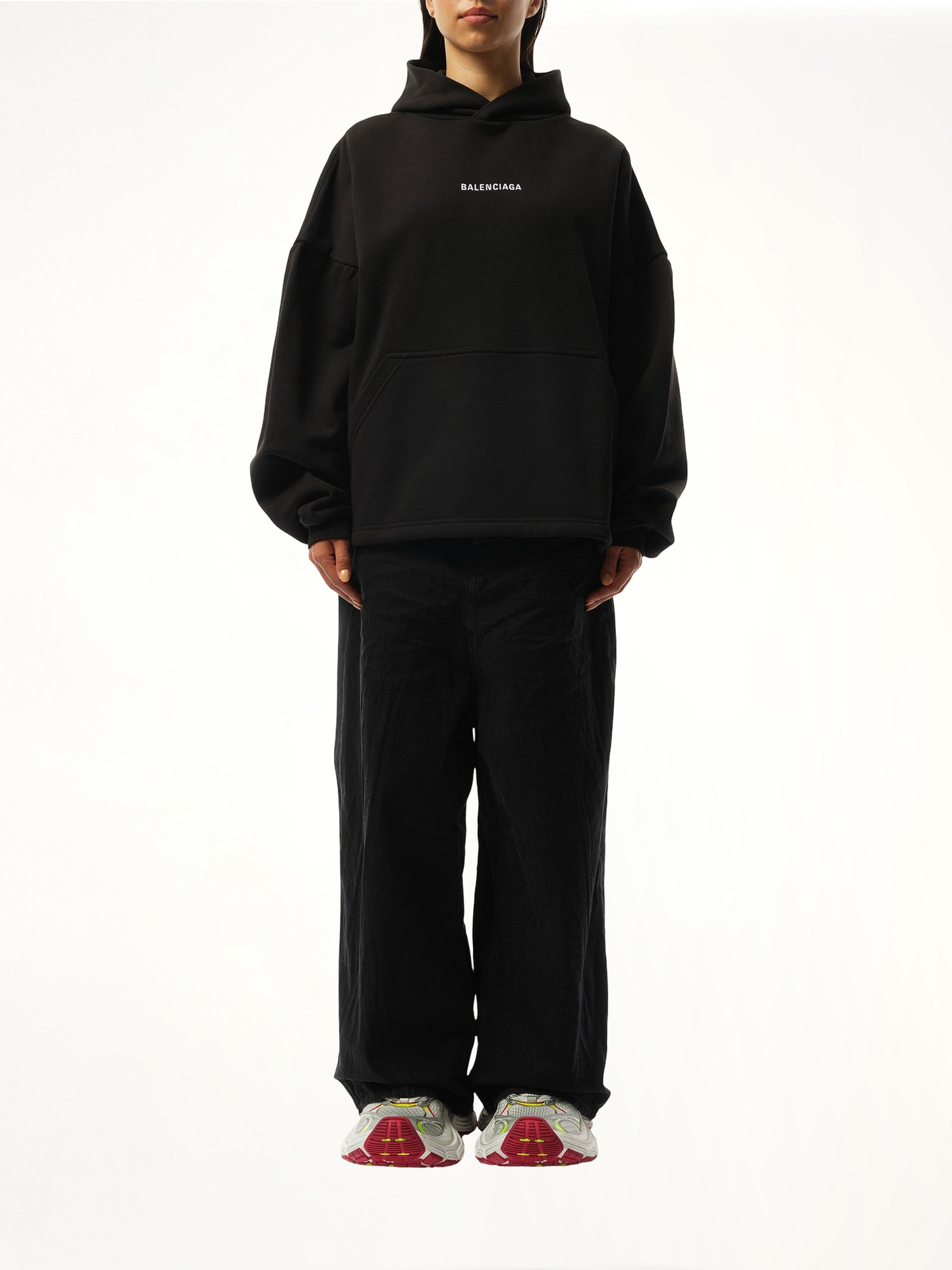 BALENCIAGA Logo Embroidered Hoodie (Black)