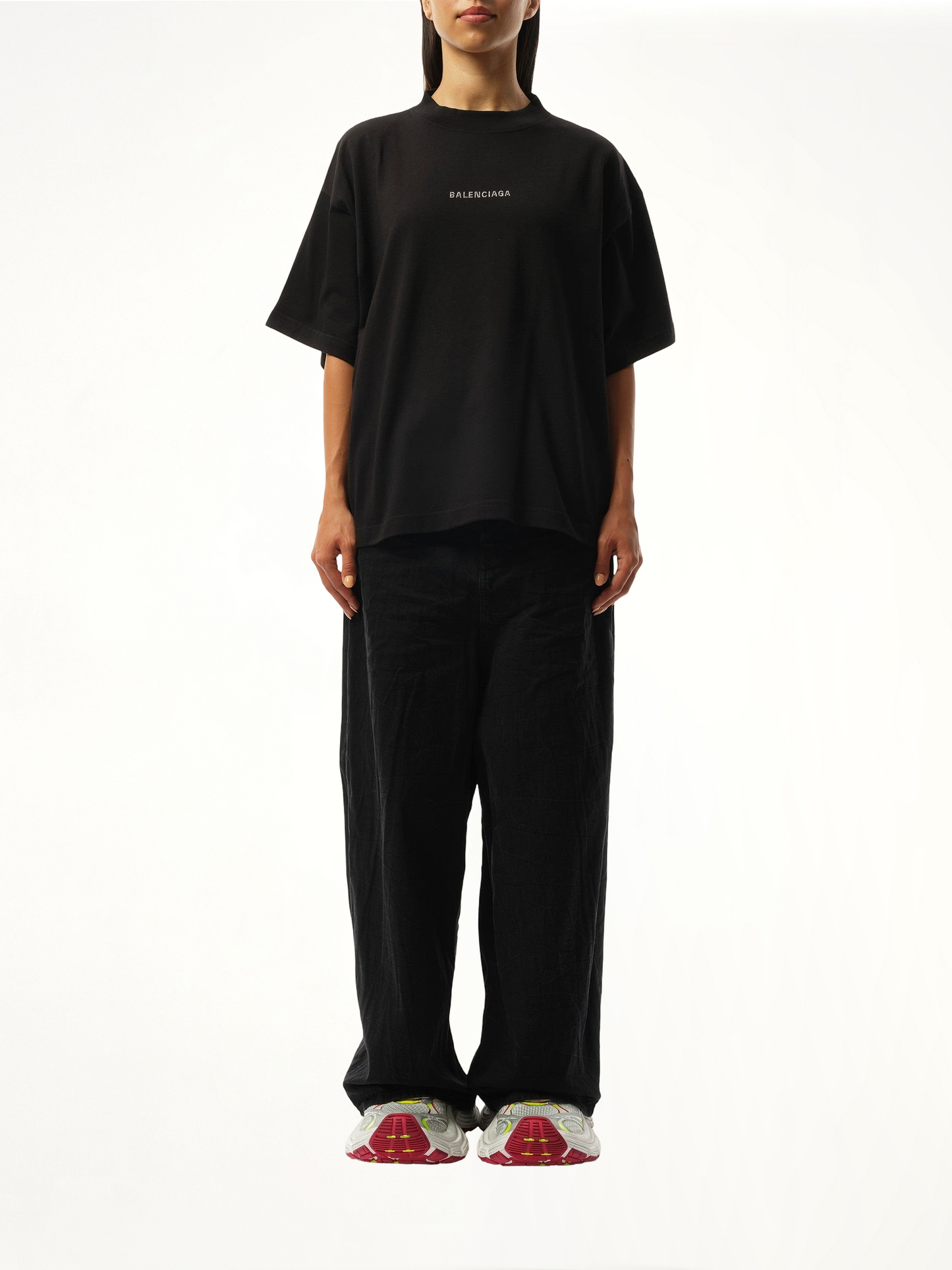 BALENCIAGA Paris Strass Cropped T-Shirt (Black)