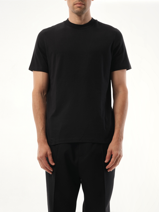 Image of a model wearing Tops. Productname: JIL SANDER Basic T-Shirt in BLACK colour by brand - JIL SANDER