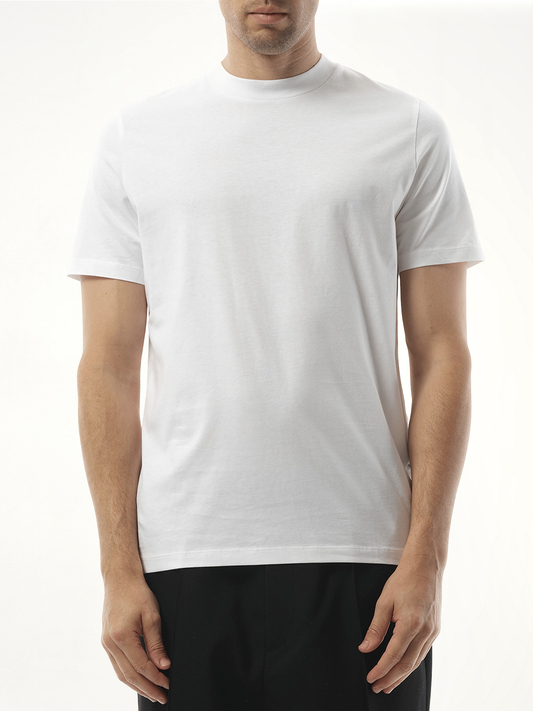 Image of a model wearing Tops. Productname: JIL SANDER Basic T-Shirt in OPTIC WHITE colour by brand - JIL SANDER