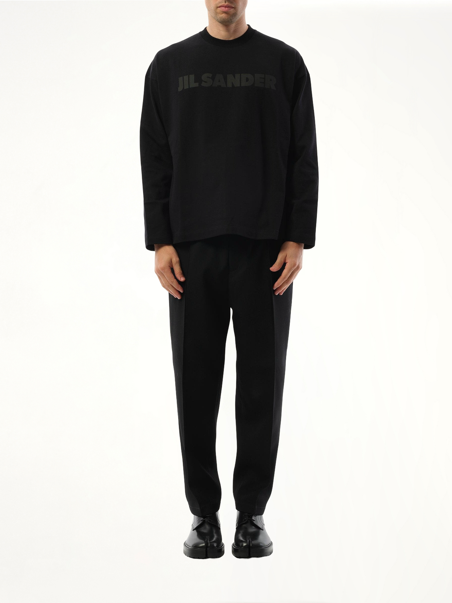 Tonal Jil Sander Logo Long Sleeve T-Shirt (Black)