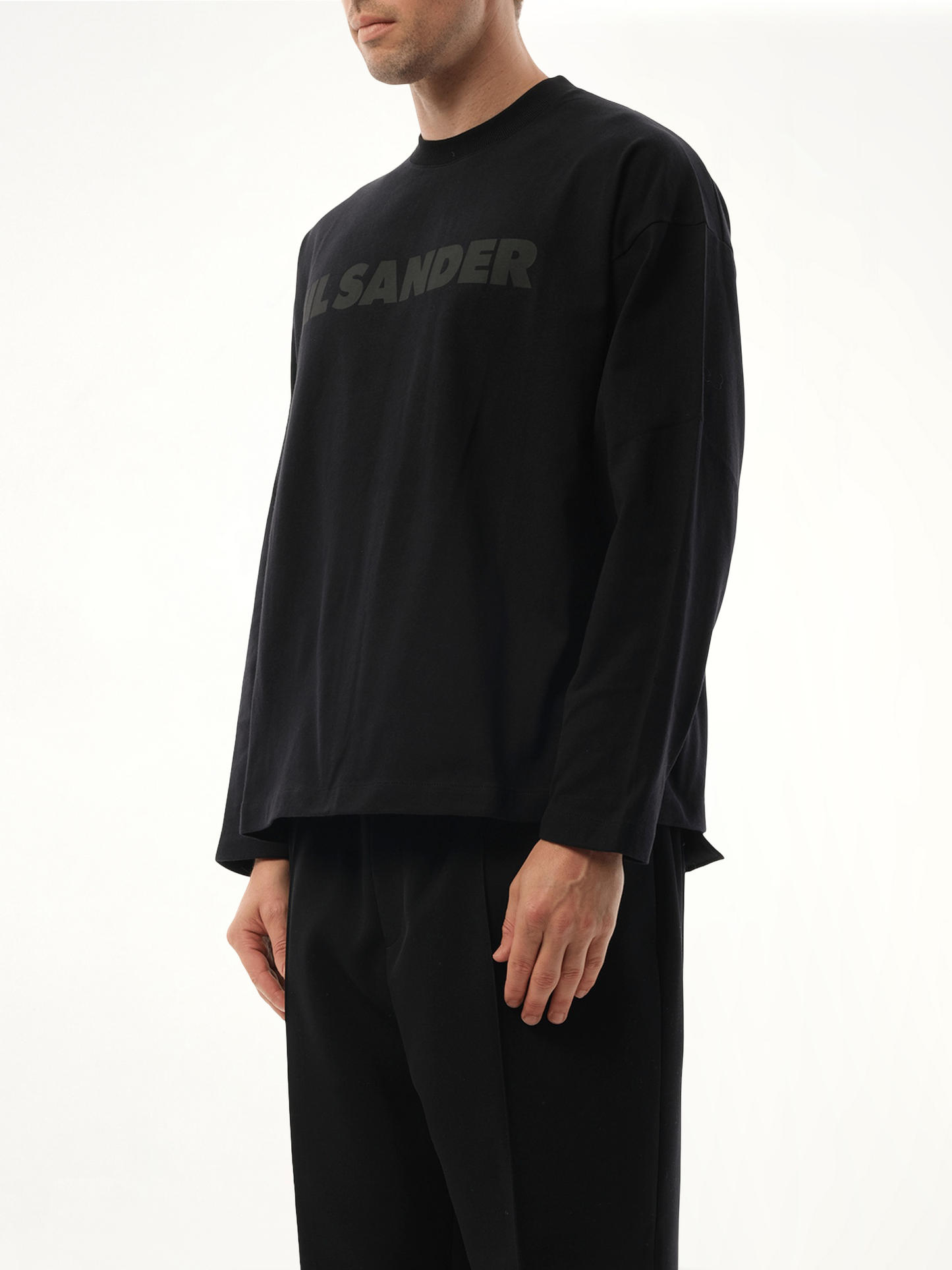 Tonal Jil Sander Logo Long Sleeve T-Shirt (Black)