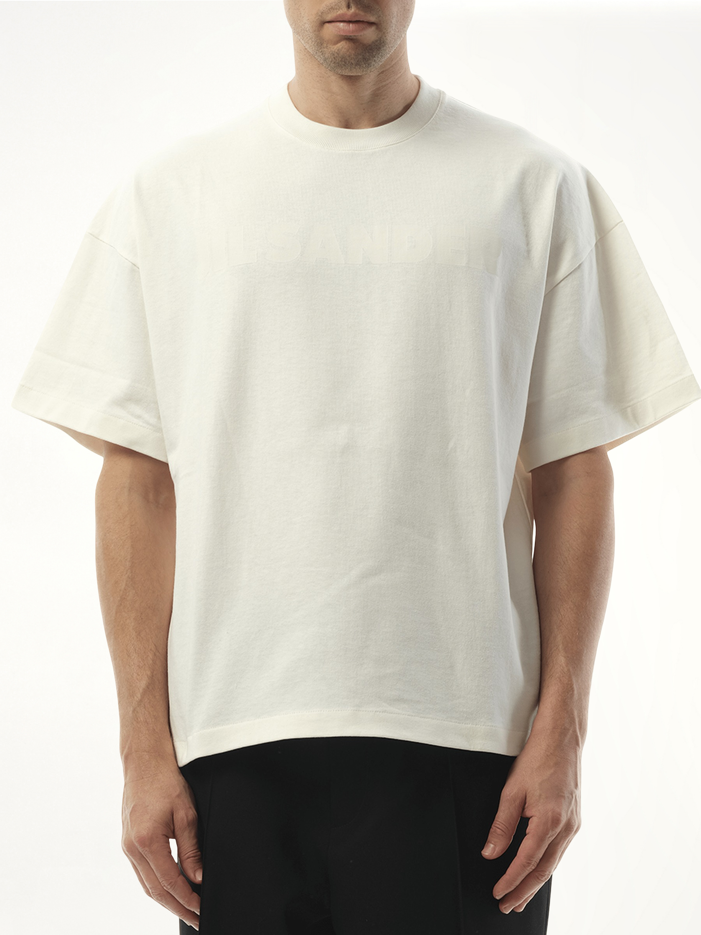 Image of T-Shirts. Product name - Tonal Jil Sander Logo T-Shirt in Porcelain colour by brand - JIL SANDER