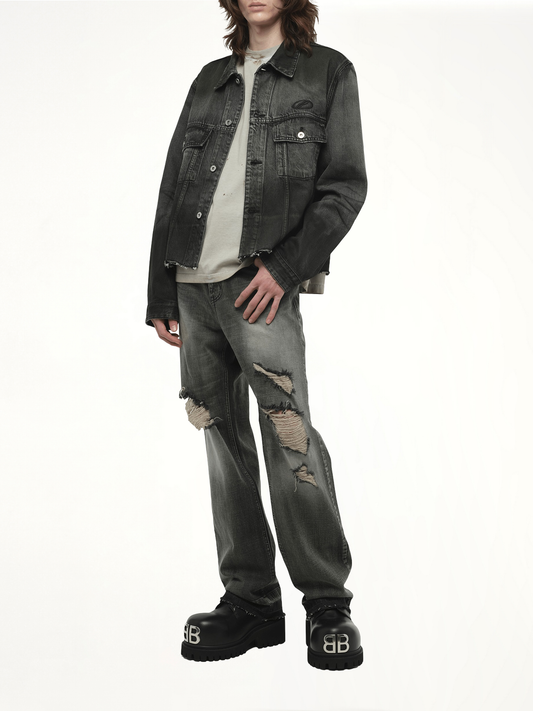 WE11DONE Dark-Spray Detail Denim Jacket (Black)