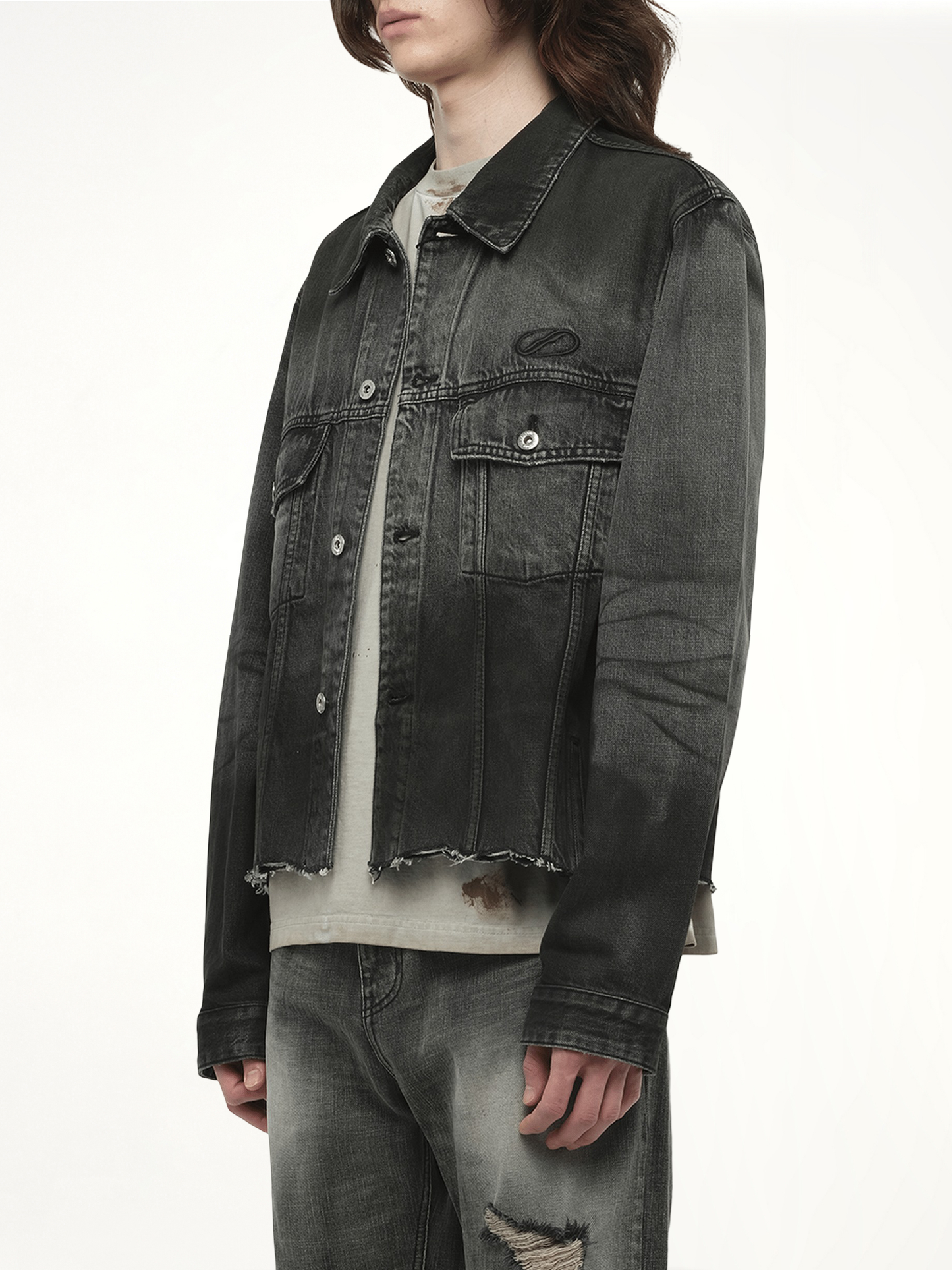 WE11DONE Dark-Spray Detail Denim Jacket (Black)