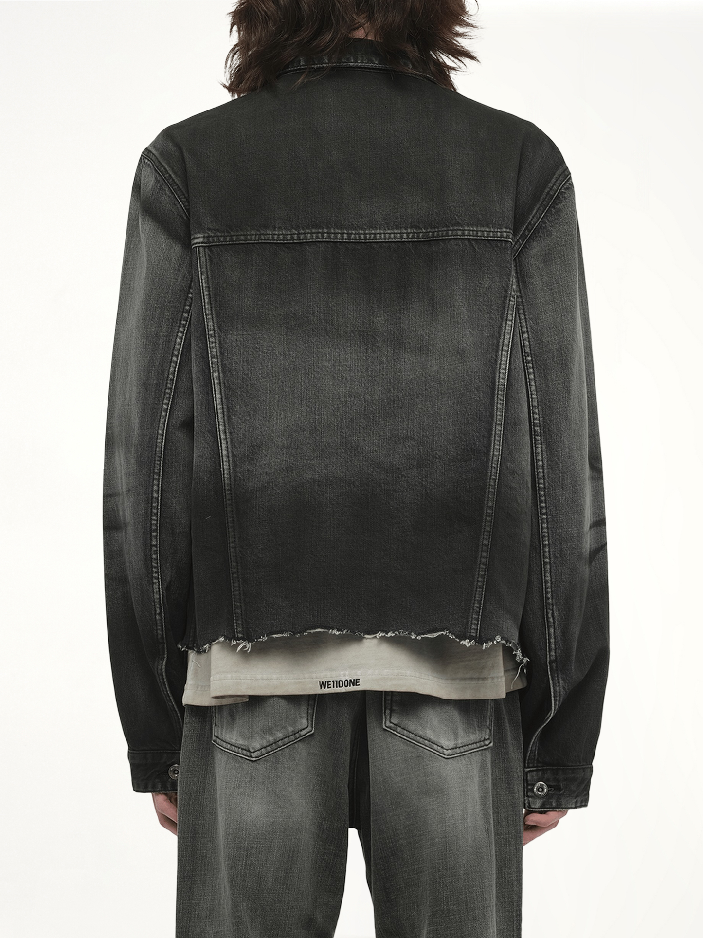 WE11DONE Dark-Spray Detail Denim Jacket (Black)