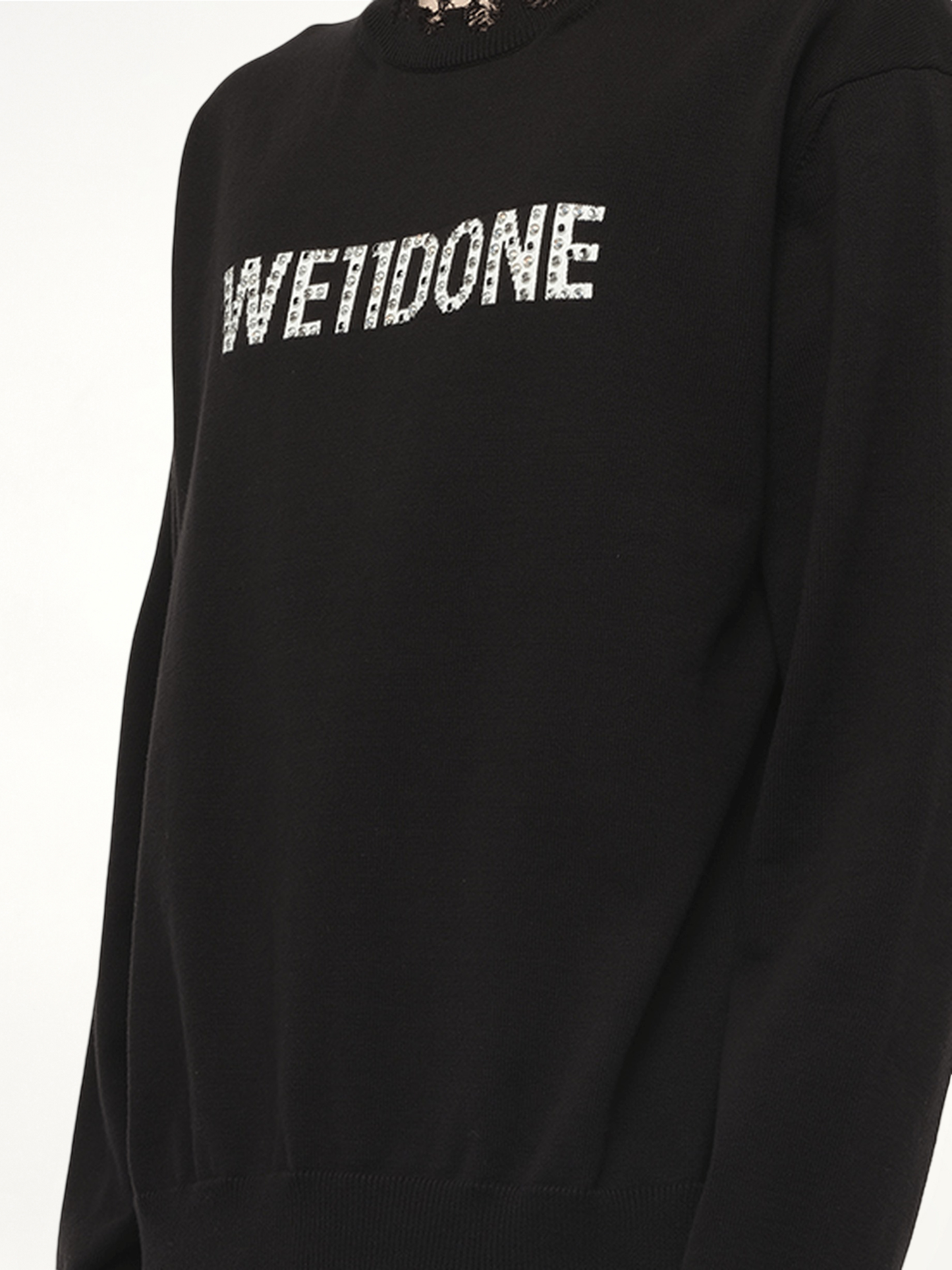 WE11DONE Grunge Rhinestone Logo Sweater (Black)