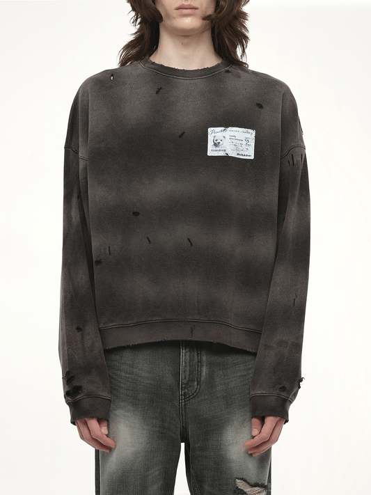 Image of a model wearing Outerwear. Productname: WE11DONE Peaches Print Sweatshirt in Black colour by brand - WE11DONE