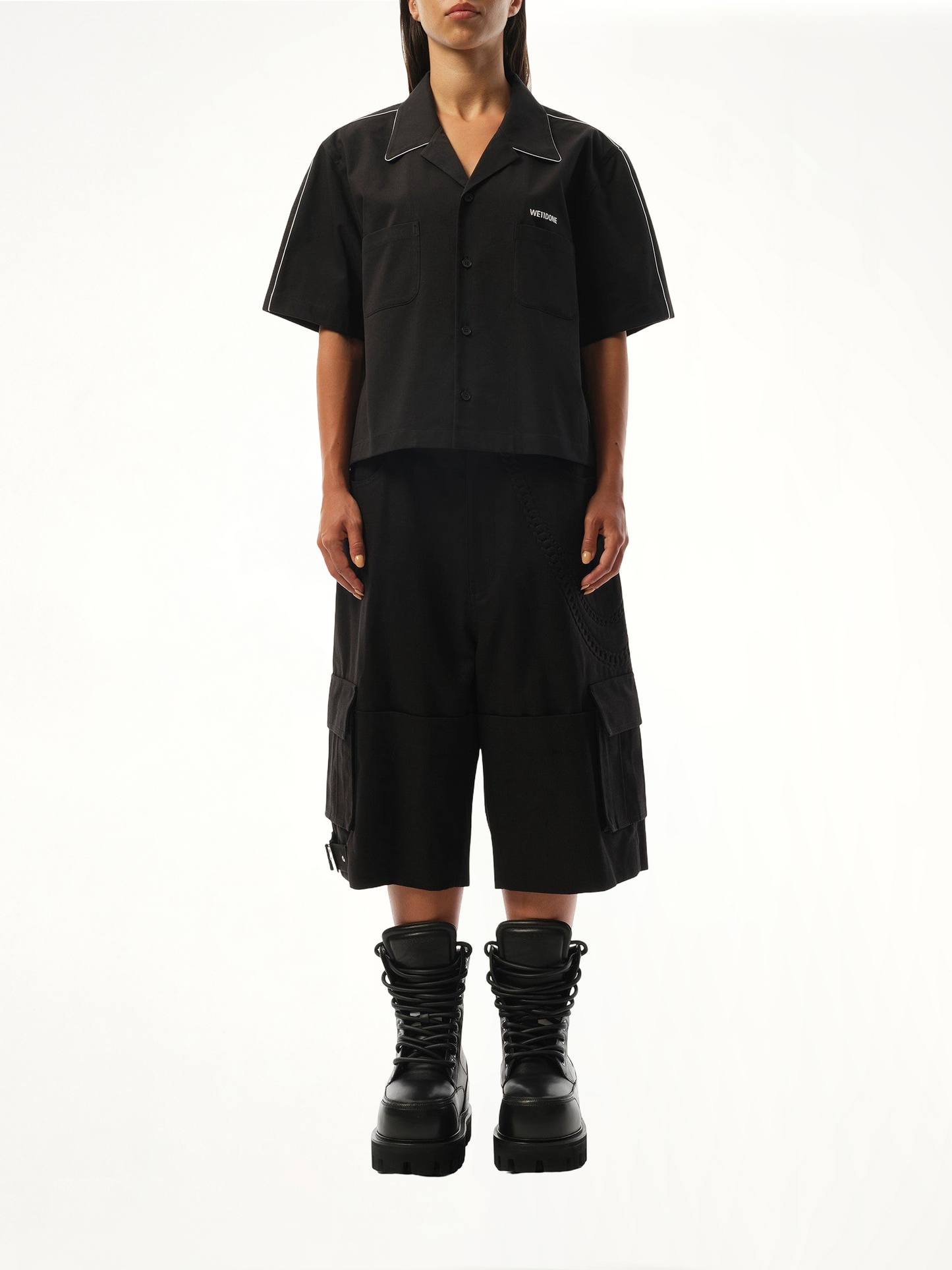 WE11DONE Short-Sleeved Convertible Shirt (Black)