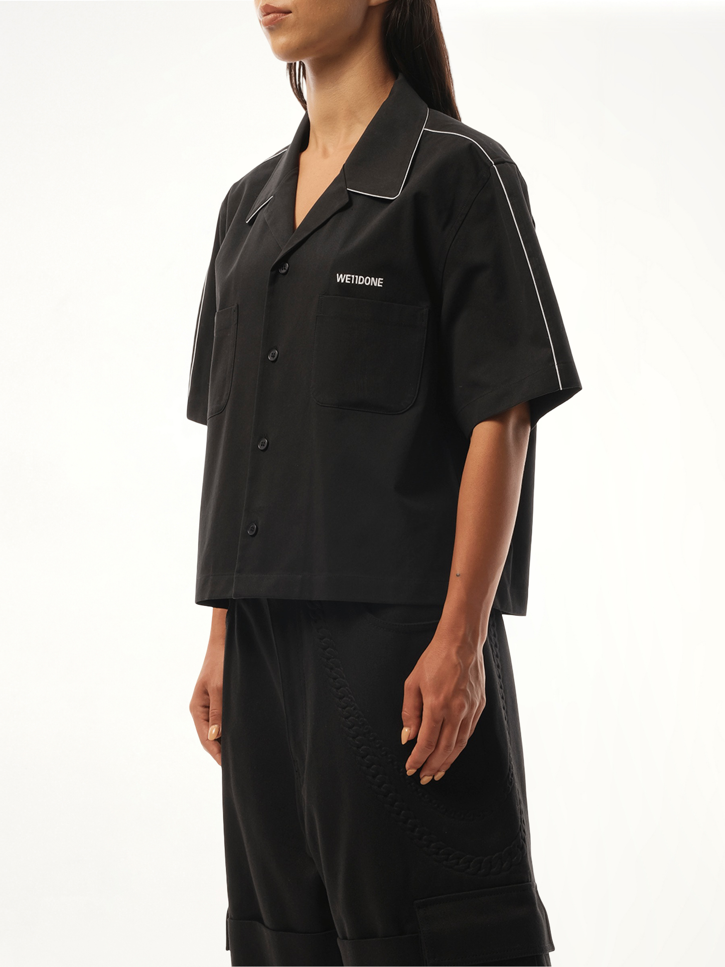 WE11DONE Short-Sleeved Convertible Shirt (Black)