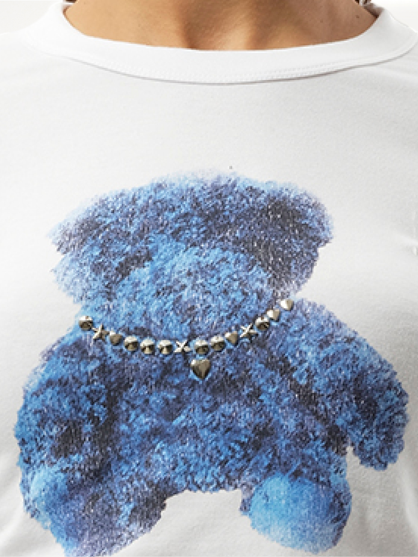 WE11DONE Studded Bear Cropped T-Shirt (White)