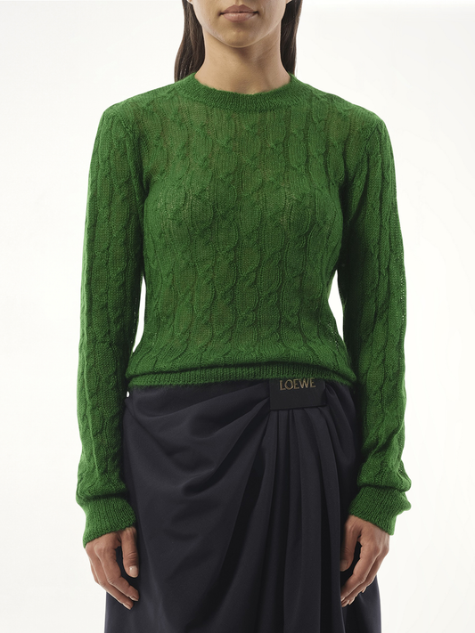 Image of a model wearing Outerwear. Productname: LOEWE Knit Sweater in GREEN colour by brand - LOEWE