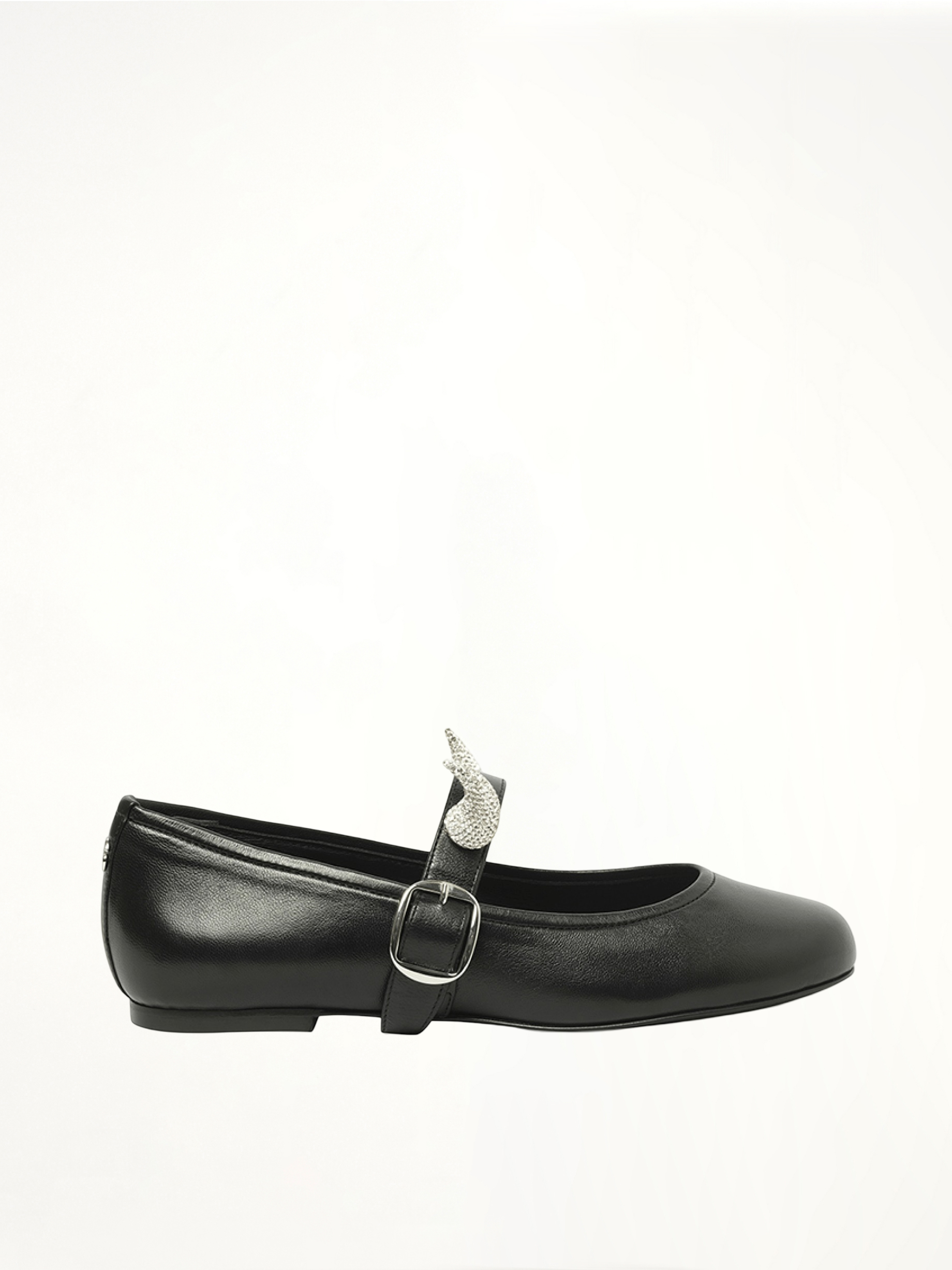 Image of Flats. Product name - Disney x Coperni Horn Ballerina Belt Flat in Black colour by brand - COPERNI