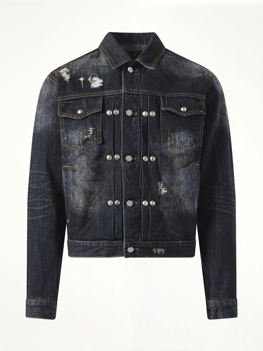 THUG CLUB Burn Down Denim Jacket (Blue)